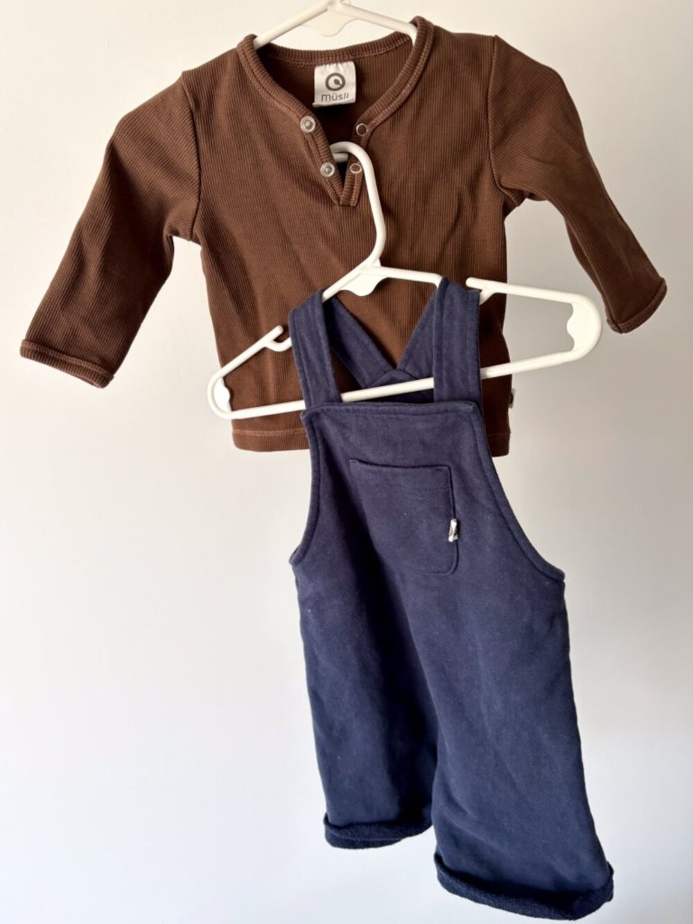 Musli Brown Top + Navy Overalls